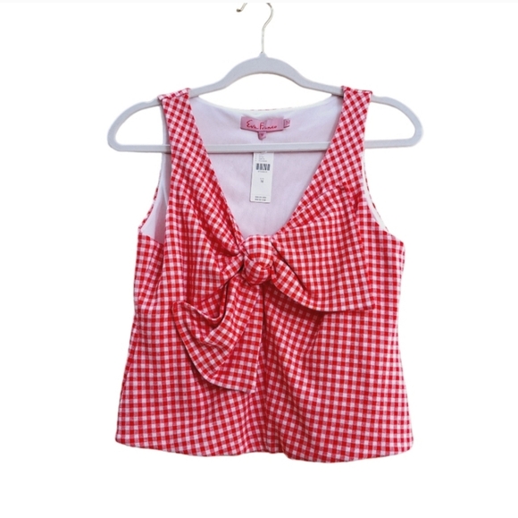Anthropologie Red White Eva Franco Gingham Bow Sleeveless Top medium - Picture 5 of 12
